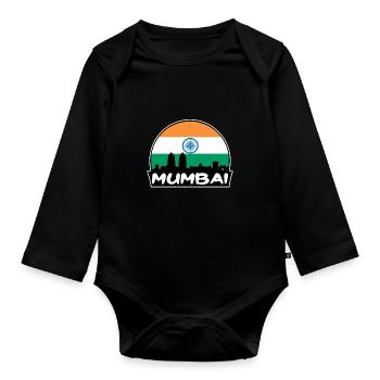 Mumbai Indien Flagge Skyline Silhouette Reisen - Baby Bio-Langarm-Body - Schwarz - Vorne