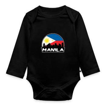 Manila Philippinen Flagge Skyline Silhouette Reisen - Baby Bio-Langarm-Body - Schwarz - Vorne