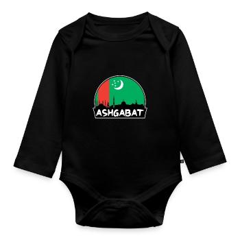 Aschgabat Turkmenistan Flagge Skyline Silhouette Trav - Baby Bio-Langarm-Body - Schwarz - Vorne