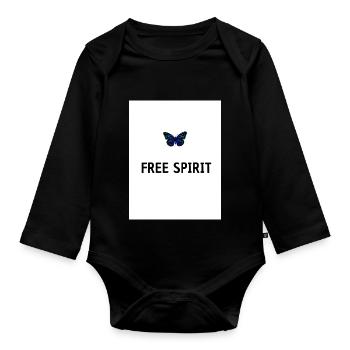 Blue Modern Butterfly Quote T shirt - Organic Longsleeve Baby Bodysuit - black - Front