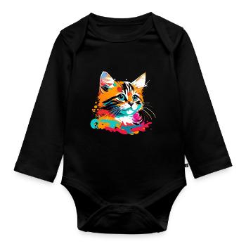 Kitten, Cat - Organic Longsleeve Baby Bodysuit - black - Front