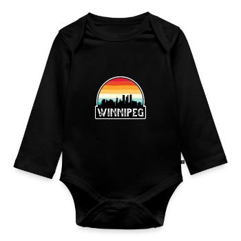 Winnipeg Canada Flag Skyline Travel Souvenir - Organic Longsleeve Baby Bodysuit - black - Front