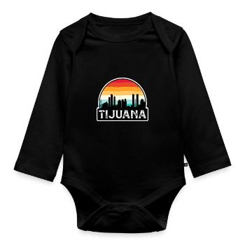 Tijuana Mexico Flag Skyline Travel Souvenir - Organic Longsleeve Baby Bodysuit - black - Front