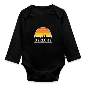 Utrecht Netherlands Flag Skyline Travel Souvenir - Organic Longsleeve Baby Bodysuit - black - Front