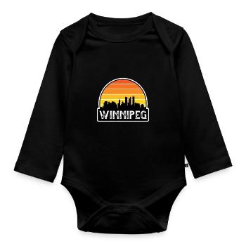 Winnipeg Canada Flag Skyline Travel Souvenir - Organic Longsleeve Baby Bodysuit - black - Front