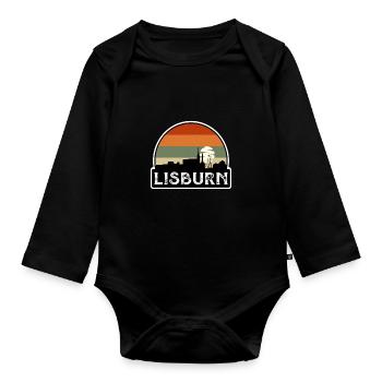Lisburn Northern Ireland Flag Skyline Travel Souve - Organic Longsleeve Baby Bodysuit - black - Front