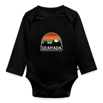 Granada Spain Flag Skyline Travel Souvenir - Organic Longsleeve Baby Bodysuit - black - Front