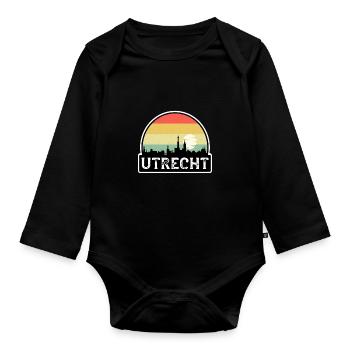 Utrecht Netherlands Flag Skyline Travel Souvenir - Organic Longsleeve Baby Bodysuit - black - Front