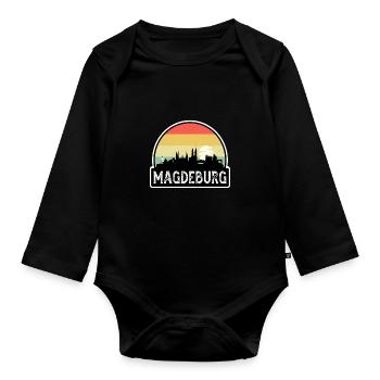 Magdeburg Deutschland Flagge Skyline Reisesouvenir - Baby Bio-Langarm-Body - Schwarz - Vorne