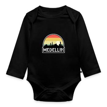 Medellin Colombie Flag Skyline Souvenir de voyage - Body Bébé bio manches longues - noir - Devant
