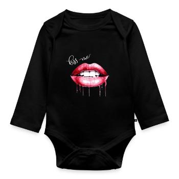 Kiss Me Lippen Kussmund Geschenk - Baby Bio-Langarm-Body - Schwarz - Vorne