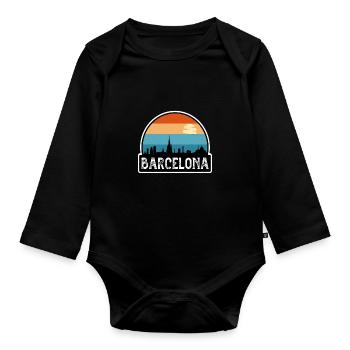 Barcelona Spain Flag Skyline Travel Souvenir - Organic Longsleeve Baby Bodysuit - black - Front