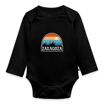 Saragosse Espagne Flag Skyline Souvenir de voyage - Body Bébé bio manches longues - noir - Devant
