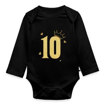 Goldene Krone zum 10-jährigen Jubiläum - Baby Bio-Langarm-Body - Schwarz - Vorne