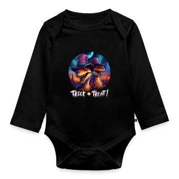 Halloween Dinosaur Velociraptor Trick or Treat - Organic Longsleeve Baby Bodysuit - black - Front