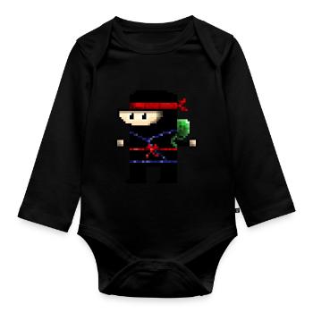 Pixel ninja warrior - Organic Longsleeve Baby Bodysuit - black - Front