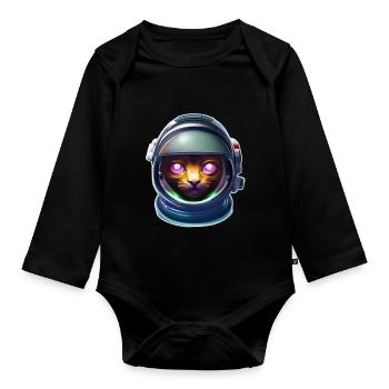 Astronautenkatze der Zukunft - Baby Bio-Langarm-Body - Schwarz - Vorne
