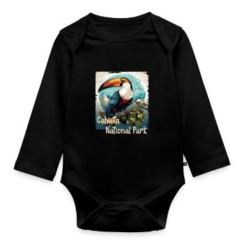 Cahuita National Park Tukan retro style - Baby Bio-Langarm-Body - Schwarz - Vorne