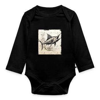 Marlin retro style - Baby Bio-Langarm-Body - Schwarz - Vorne
