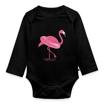 FLAMINGO and SWIMMING CIRCLE T Shirt - Organic Longsleeve Baby Bodysuit - black - Front