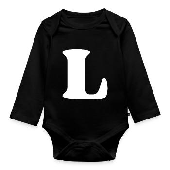 Letter l - Organic Longsleeve Baby Bodysuit - black - Front