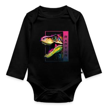 Dynamic Velociraptor - Oeuvre d’art Roaring Raptor - Body Bébé bio manches longues - noir - Devant