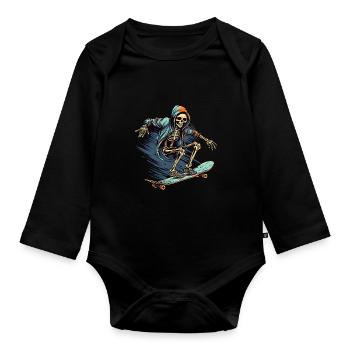 Skateboard Skelett - Baby Bio-Langarm-Body - Schwarz - Vorne