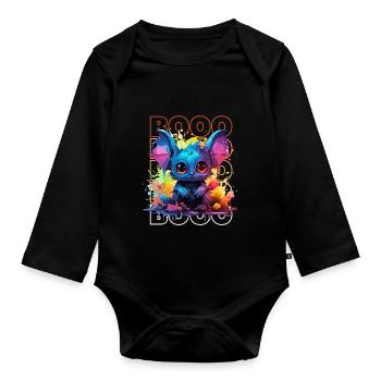 Chibi Flap & Booo! Playful Bat Tee! - Organic Longsleeve Baby Bodysuit - black - Front