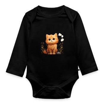 Kitten in the grass - Organic Longsleeve Baby Bodysuit - black - Front