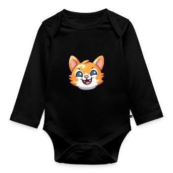 Bambino Cat Cartoon Watercolor Illustration - Organic Longsleeve Baby Bodysuit - black - Front