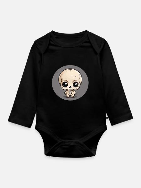 Halloween - Little Cute Skeleton - Organic Longsleeve Baby Bodysuit - black