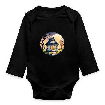 Halloween Haunted House at Full Moon and Pumpkins - Organic Longsleeve Baby Bodysuit - black - Front