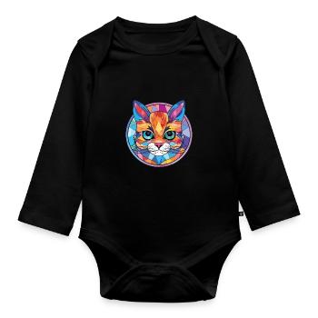 Bambino Cat Breed Colorful Watercolor Illustration - Organic Longsleeve Baby Bodysuit - black - Front