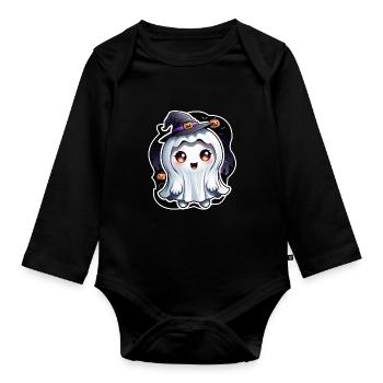 Happy Halloween Ghost Ghost Girl Magic Hat - Organic Longsleeve Baby Bodysuit - black - Front