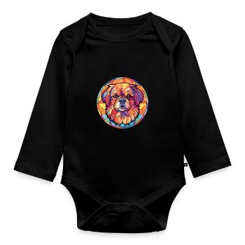 Tibetische Spaniel-Hunderasse Aquarell-Illustration - Baby Bio-Langarm-Body - Schwarz - Vorne