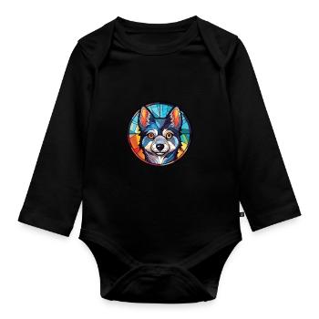 Alaskan Klee Kai Dog Breed Watercolor Illustration - Organic Longsleeve Baby Bodysuit - black - Front