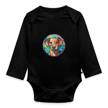 Cao De Castro Laboreiro Hunderasse Aquarellglas - Baby Bio-Langarm-Body - Schwarz - Vorne