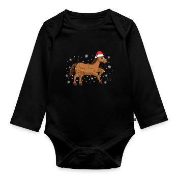 Cheval de Noël - Body Bébé bio manches longues - noir - Devant