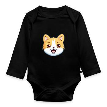 Bambino Cat Cartoon Watercolor Illustration - Organic Longsleeve Baby Bodysuit - black - Front