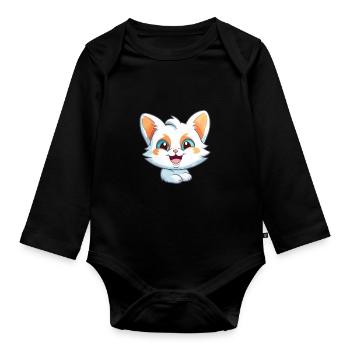 Australian Mist Cat Cartoon Watercolor Clipart - Organic Longsleeve Baby Bodysuit - black - Front