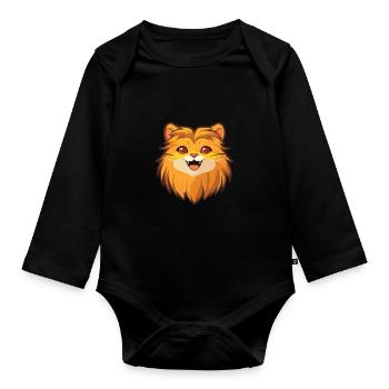 German Longhair Cat Cartoon Watercolor Clipart - Organic Longsleeve Baby Bodysuit - black - Front