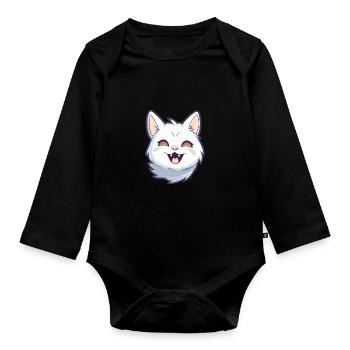 Australian Mist Cat Cartoon Watercolor Clipart - Organic Longsleeve Baby Bodysuit - black - Front