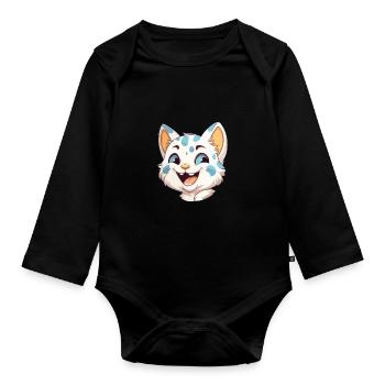 Australian Spotted Mist Cat Cartoon Watercolor Art - Organic Longsleeve Baby Bodysuit - black - Front
