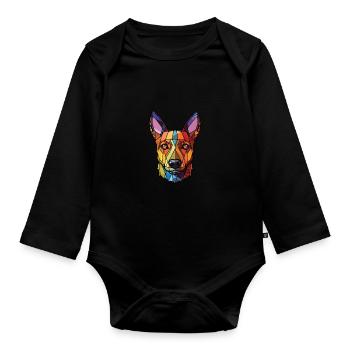 Lancashire Heeler Ormskirk Terrier Dog Watercolor - Organic Longsleeve Baby Bodysuit - black - Front