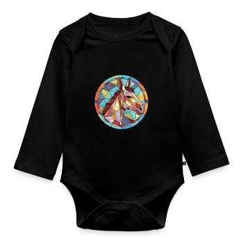 Esel buntes Aquarell Tier Haustier Illustration - Baby Bio-Langarm-Body - Schwarz - Vorne