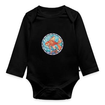 Fish Colorful Watercolor Animal Pet Illustration - Organic Longsleeve Baby Bodysuit - black - Front