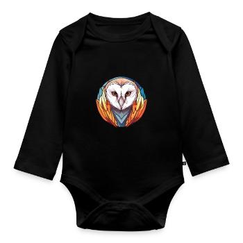 Schleiereule bunte Aquarell-Tier-Illustration - Baby Bio-Langarm-Body - Schwarz - Vorne