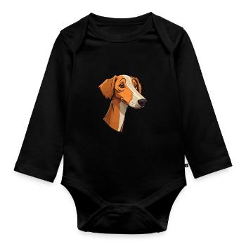 Lurcher Hunderasse Cartoon Kawaii Illustration - Baby Bio-Langarm-Body - Schwarz - Vorne