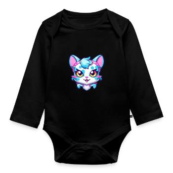 Hantilly Tiffany chat aquarelle dessin animé Kawaii - Body Bébé bio manches longues - noir - Devant