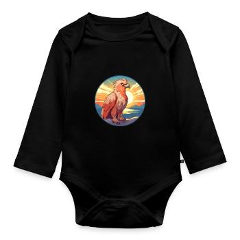 Griffin Colorful Watercolor Cartoon Kawaii Animal - Organic Longsleeve Baby Bodysuit - black - Front